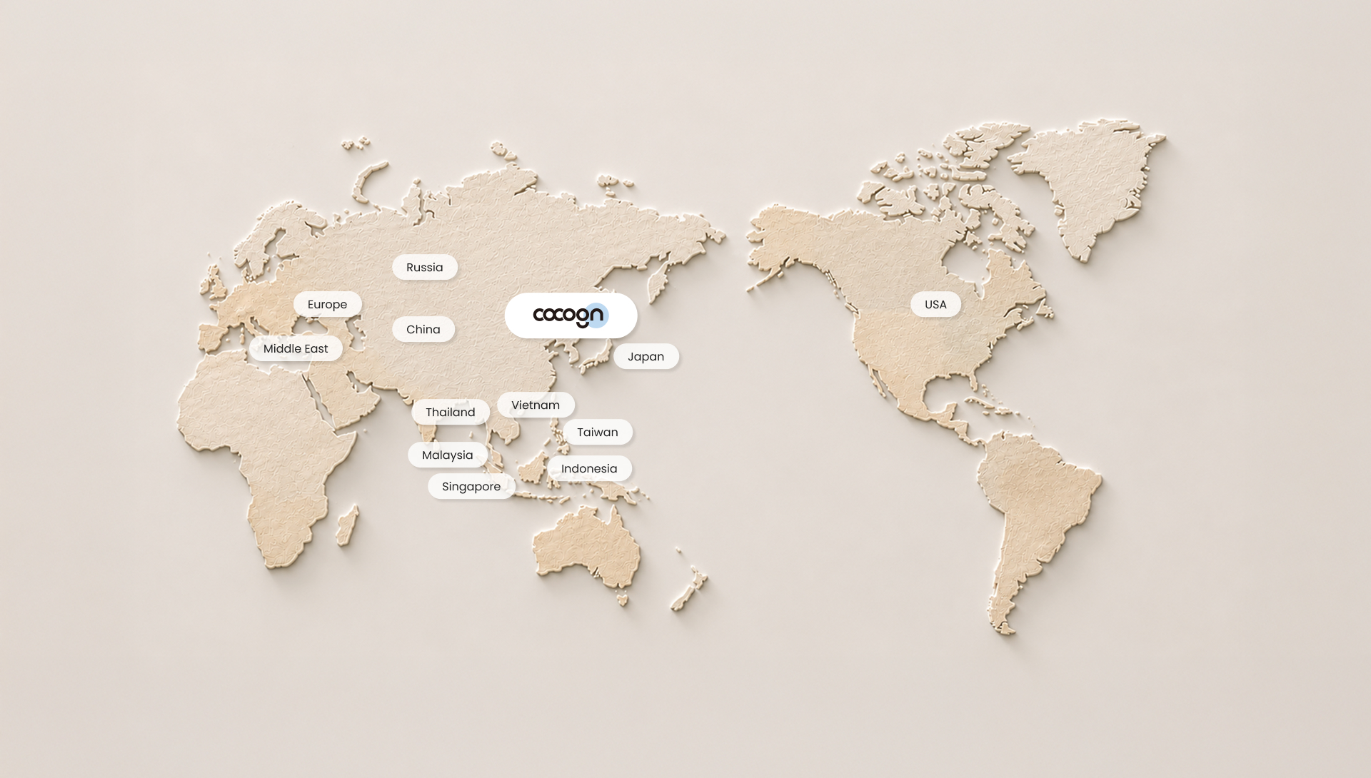 COCOGN グローバルネットワーク - Korea, Russia, China, Japan, Taiwan, Vietnam, Malaysia, Singapore, Indonesia, USA
